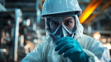 Industrial Worker in Protective Gear Looking at Camera photo
