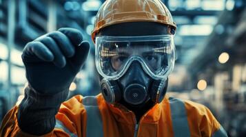 Industrial Worker in Protective Gear and Hard Hat photo