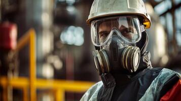 Industrial Worker in Protective Gear and Hard Hat photo
