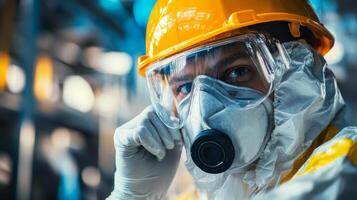 Industrial Worker in Protective Gear and Hard Hat photo