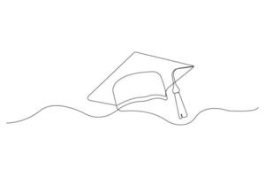 Continuous single-line art drawing of graduation hat vector