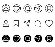Set for sending a message. Like, comment, save, share media buttons icons. vector
