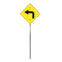 Curved road sign indicating a left turn in a simplified 3D rendering png