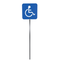 3D rendering of a blue disabled parking sign on a metal pole png