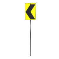 3D rendering of a yellow caution sign indicating a left curve ahead png