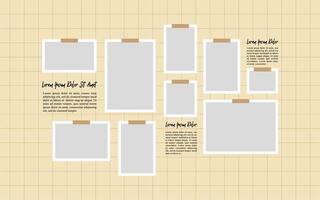Pictures or photos frame collage, page grid layout abstract photo frames and digital photo wall template vector