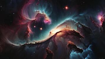 Abstract space background with flowing waves and interdimensional aura light, capturing the surreal beauty of cosmic energy and the futuristic essence of the multidimensional universe. video