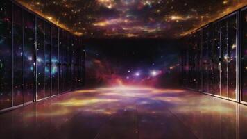 Sci-fi dimension crossing scene aboard a futuristic spaceship, showcasing an epic journey through cosmic space, where advanced technology meets the mystery of interstellar travel. video
