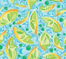 Cute lemon seamless pattern. Cartoon summer fresh fruit slice, sliced lime. Lemonade repeat texture for wallpaper, background, tropical fabric design print vector