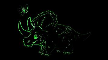 Neon frame effect, dinosaur, glowing, black background. video