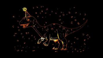 Neon frame effect, dinosaur, glowing, black background. video