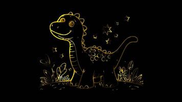 Neon frame effect, dinosaur, glowing, black background. video