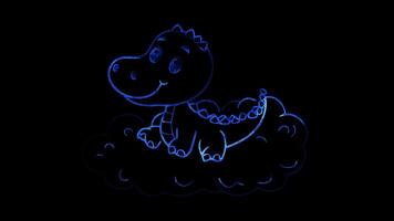 Neon frame effect, dinosaur, glowing, black background. video