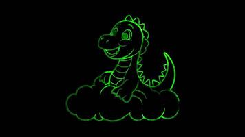 Neon frame effect, dinosaur, glowing, black background. video