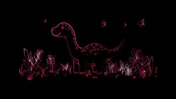 Neon frame effect, dinosaur, glowing, black background. video