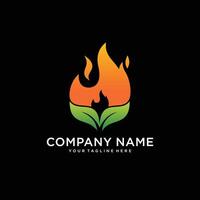 Leaf and fire logo combination with simple design template,illustration vector