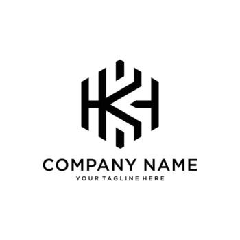 Logo HK or KH Hexagon, simple modern icon Initial KH with shape Hexagonal. vector