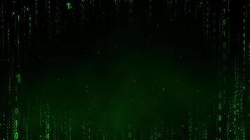 Animated green matrix background with glowing numbers and central copy space for new technologies threats and futuristic looks like artificial intelligence and cyber defense algorithms neural networks video