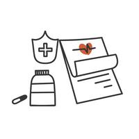 a medical document, a heart and a shield vector