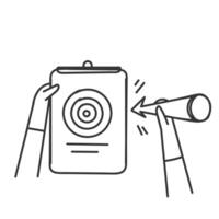 a hand holding a clipboard with a target on it vector
