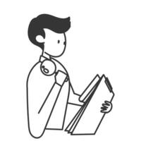 man reading a book with a magnifying glass and paper document vector