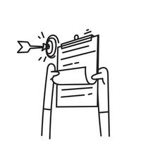 a hand holding a clipboard with an arrow pointing to it vector