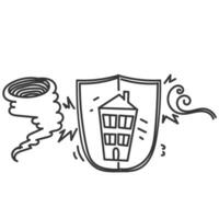 a drawing of a house with a tornado coming out of it vector