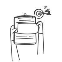 hand holding a clipboard with an arrow pointing to it vector
