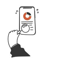 a hand holding a phone with a pie chart on it vector