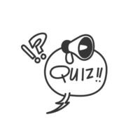 a black and white drawing of a megaphone with the word quiz vector
