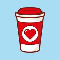Red takeaway cup with heart image on it vector