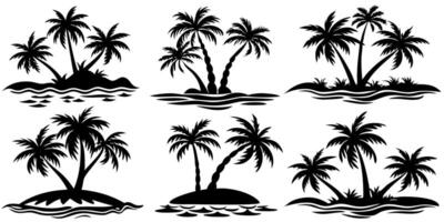Minimalist Set of 6 Tropical Palm Tree Silhouette Design vector