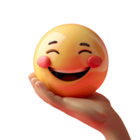 A hand holding 3d emoji isolated on transparent background, realistic Ai image png
