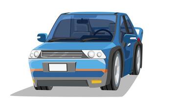 Objec perspective design of classic sport car blue color. Inside with interior can see console and seat of car. Shadow and isolated white background. vector