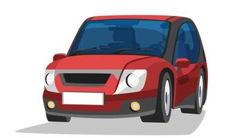 Objec perspective design of mini car site SUV cross over red color. Inside with interior and driving man. Shadow and isolated white background. vector