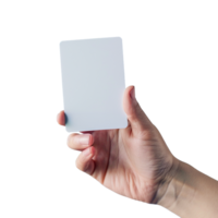 A hand holding visiting card isolated on transparent background, Ai png