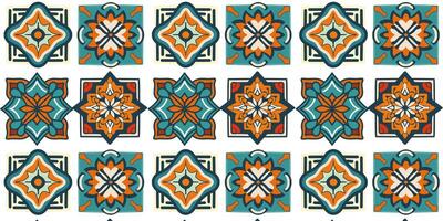 Seamlless pattern of a blue green - orange red tones geometric ornamental texture design vector