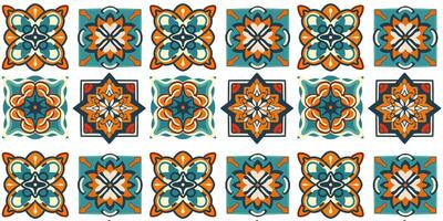 Seamlless pattern of a green - orange color geometric ornamental design vector