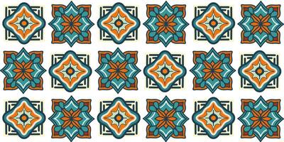 Seamlless pattern of a geometric ornamental texture design in blue green - orange red tones vector