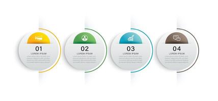 Infographics circle timeline with 4 number data template. Illustration business abstract background. vector