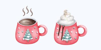 Delicate Hand Drawn Watercolor red Christmas Mug with Whimsical and Warm Design in Soft Tones vector