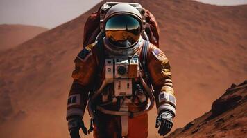 Life scientists and astronauts collaborate in futuristic space suits, studying the environment of outer space and gathering valuable scientific data to shape the future of space research and explorati video