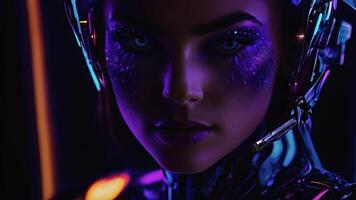 Fantasy scene featuring a female avatar wearing headphones while driving a futuristic spaceship, showcasing an imaginative and high-tech space adventure with vibrant digital art in a cosmic setting. video
