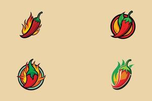set of chilies with fire , design vector