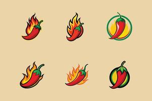 set of chilies with fire , design template vector