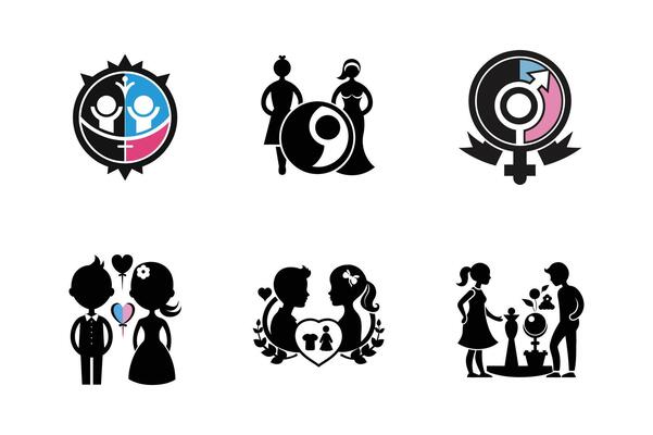 set of gender reveal silhouette, , illustration style template on white background