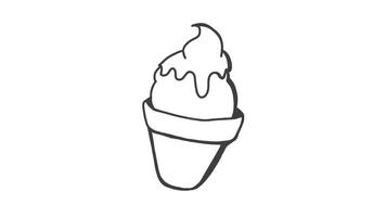 Animated footage hand draw of ice cream with cone isolated on white background video