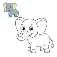 Fun elephant coloring page for kids, featuring a friendly, cartoon elephant with bold outlines, perfect for young children learning to color within the lines. vector