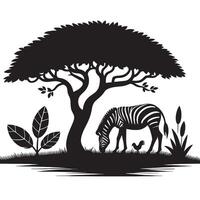 silhouette of zebra eat in field of savannah vector