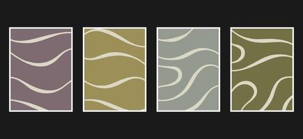 set of Aesthetic Contemporary templates with organic abstract shapes and line in nude colors. Neutrals boho background in minimalist mid century style Illustration vector